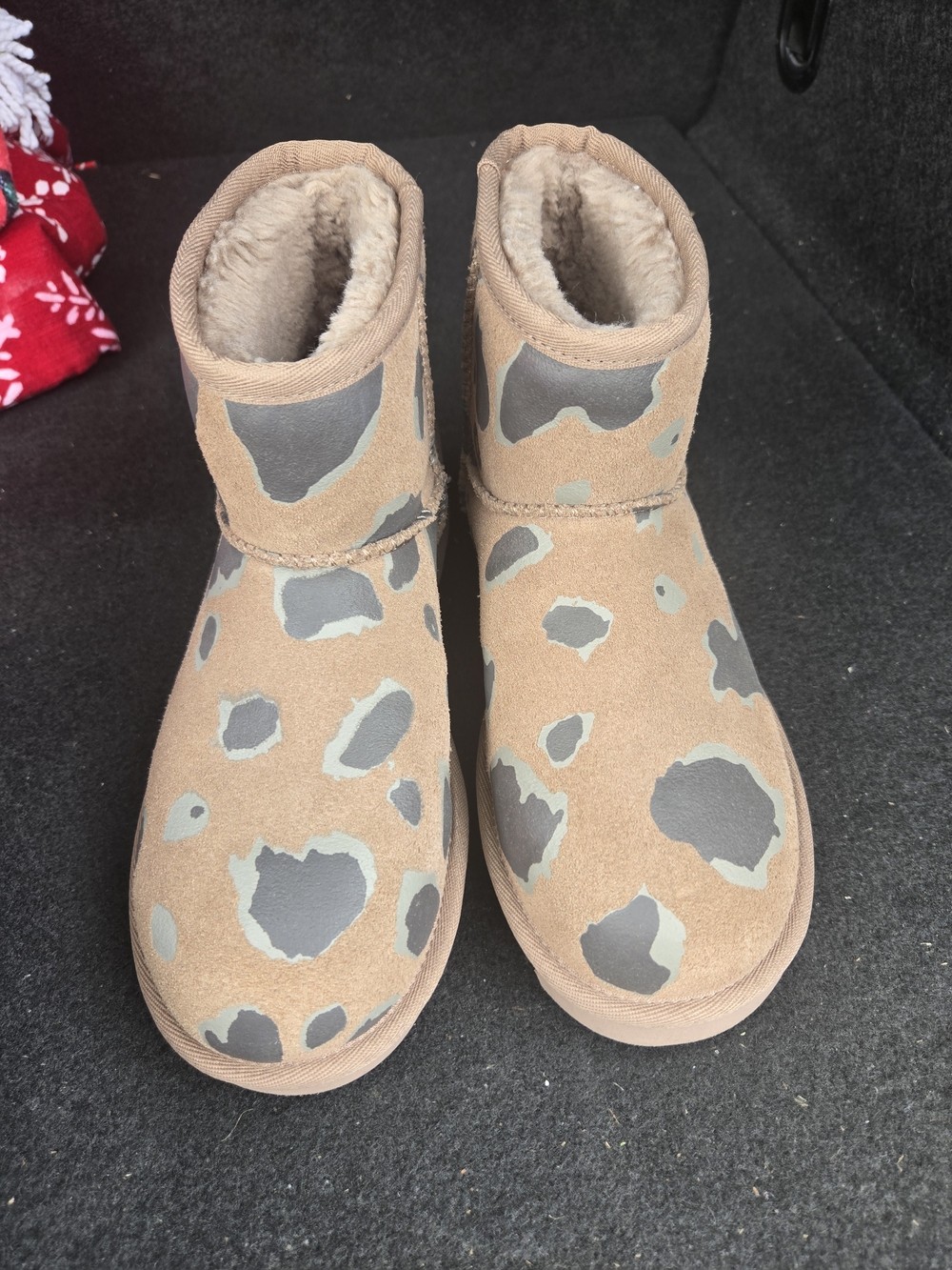 Women UGG Taupe Leopard-Print Cozy Winter Boots